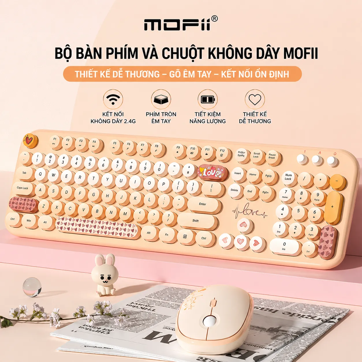 Bàn phím và chuột không dây 2.4Ghz MOFII LOVELY